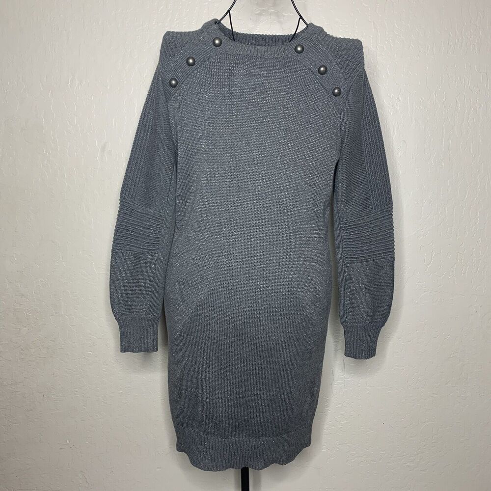 Rebecca Minkoff Janica Gray Metallic Sweater Dress Womens Size Small MSRP $228